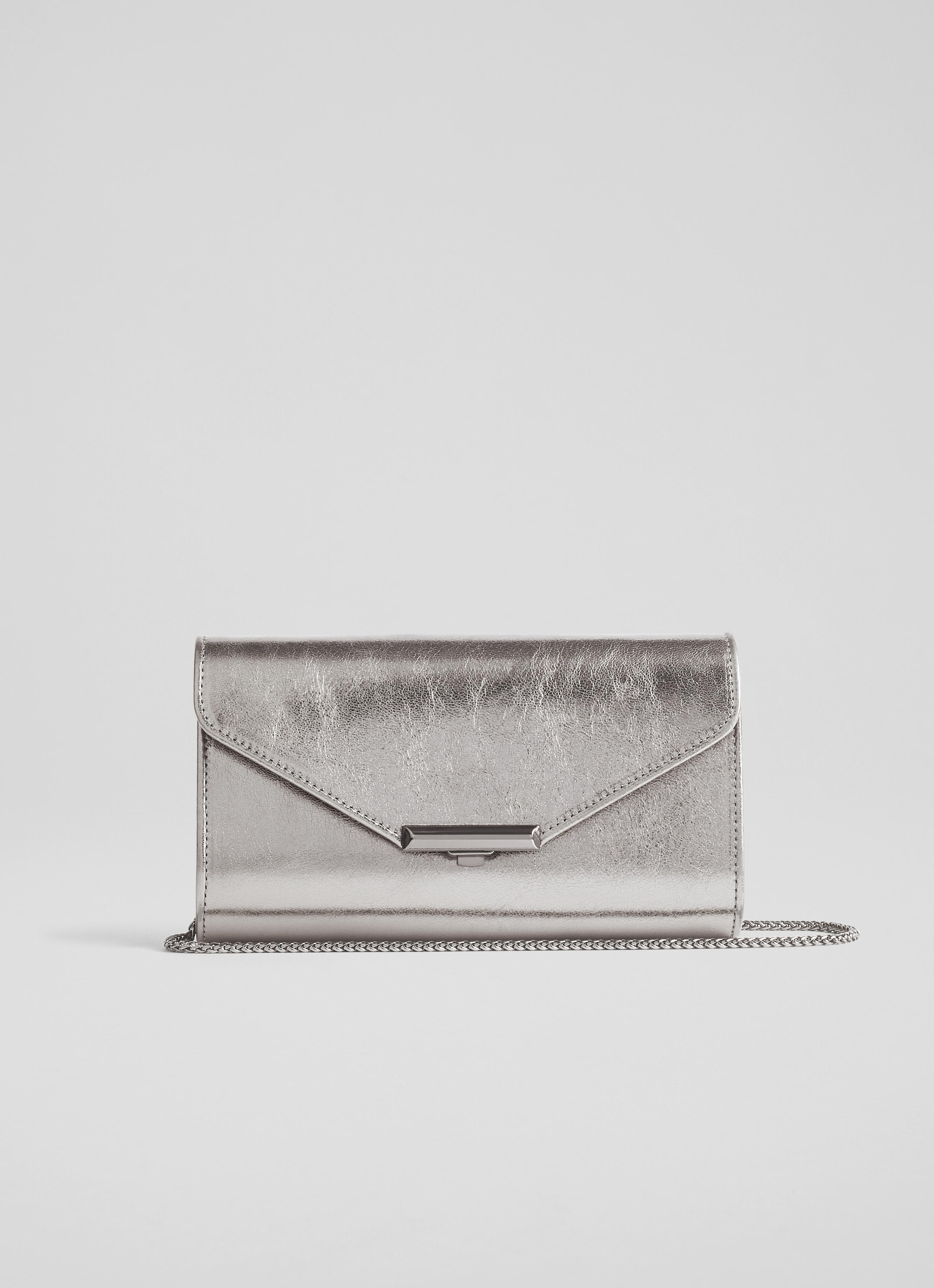 Lucy Pewter Metallic Leather Clutch Bag Gunmetal 89.00 One